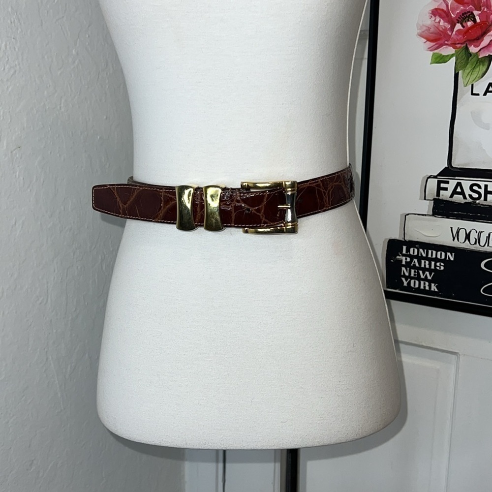 WCM Brown Leather Reptile Print Belt Size S